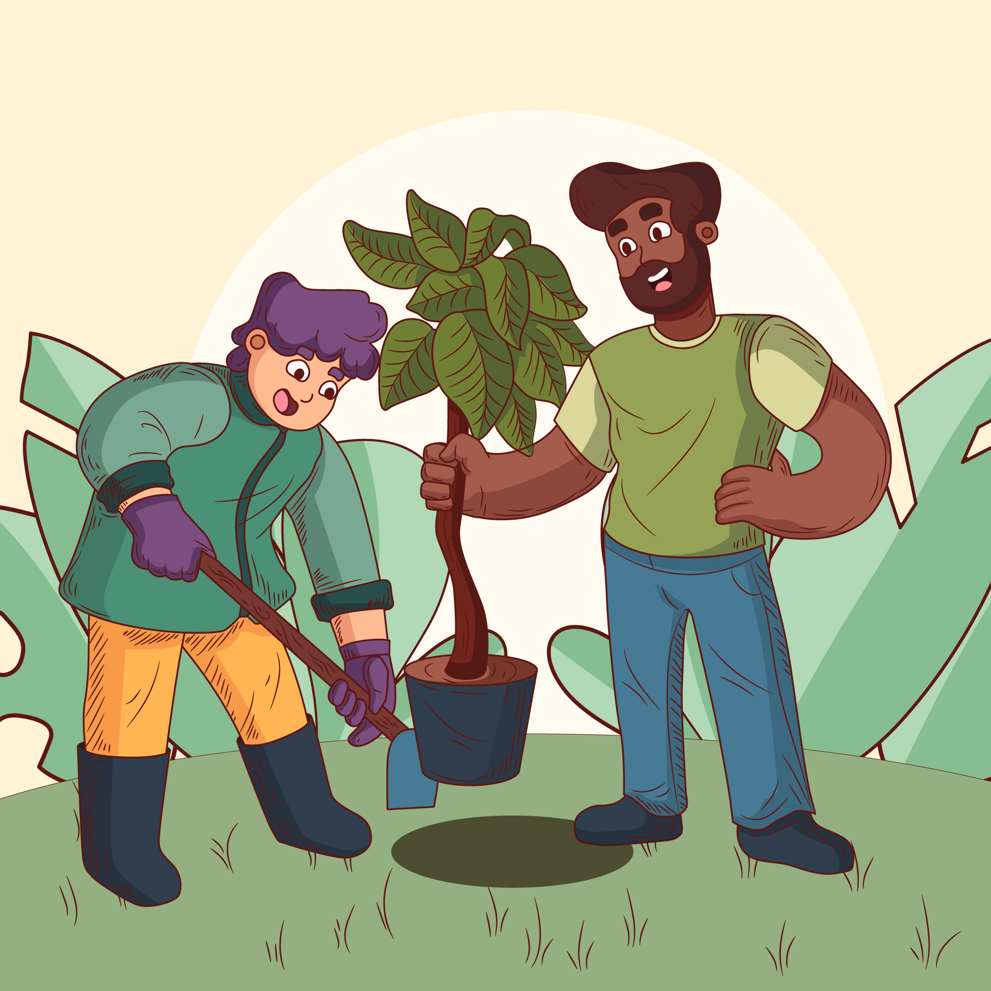 People planting trees illustration